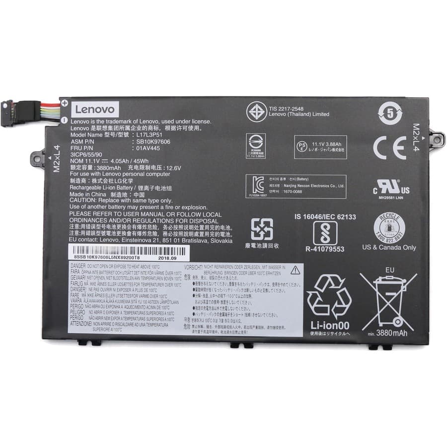 Lenovo 01AV445 rechargeable notebook battery for ThinkPad E480, E485, E580, and E858