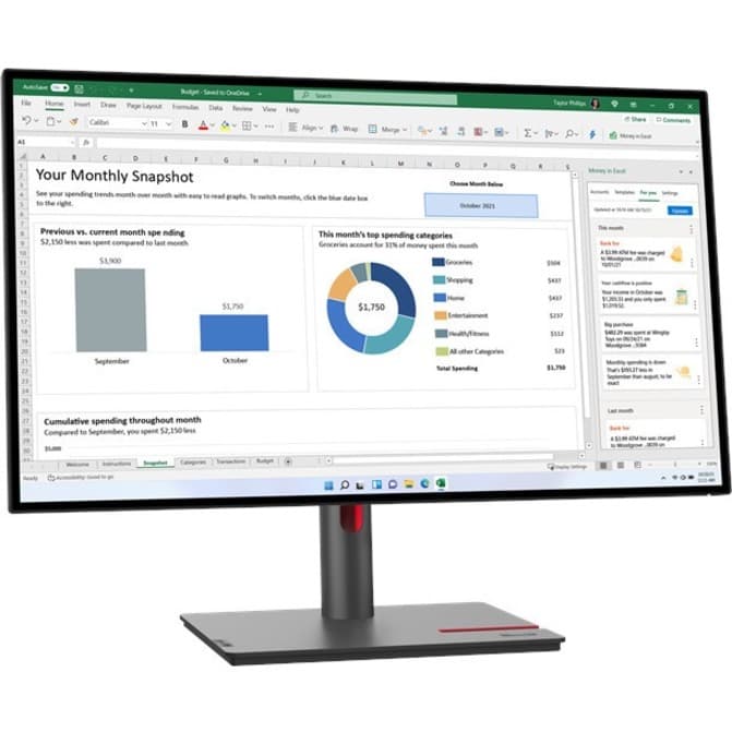 Lenovo ThinkVision P27h-30 27-inch QHD monitor with 4-side near-edgeless display