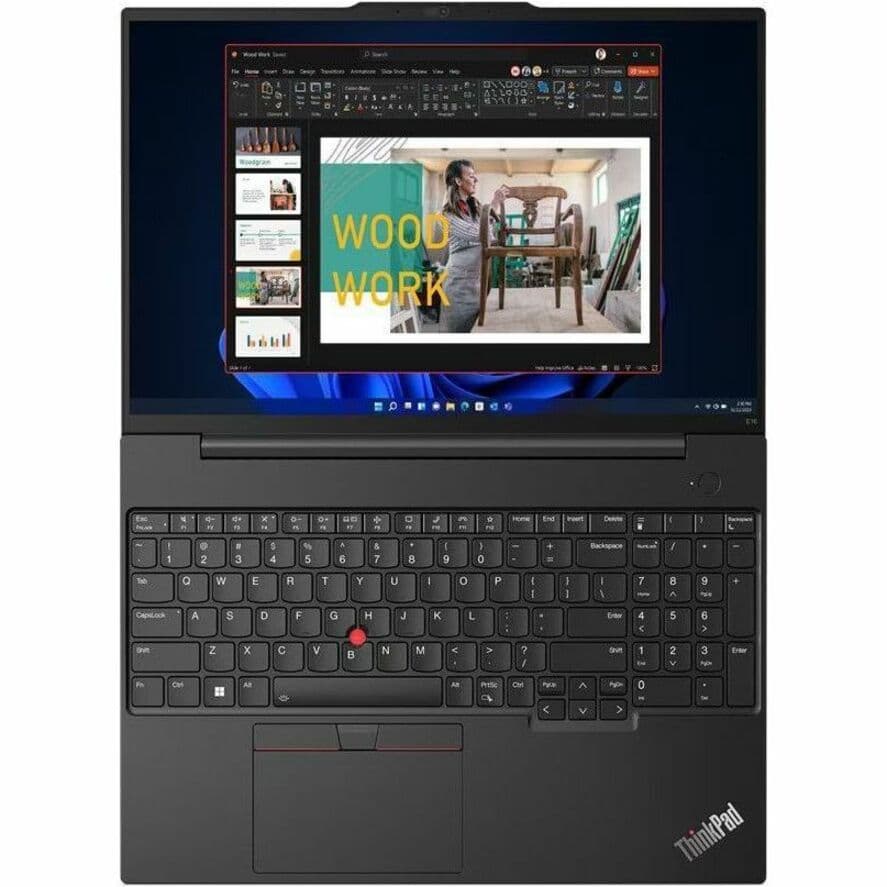 Lenovo ThinkPad E16 Gen 1 business laptop with 16-inch display, Ryzen 7 processor, and black chassis