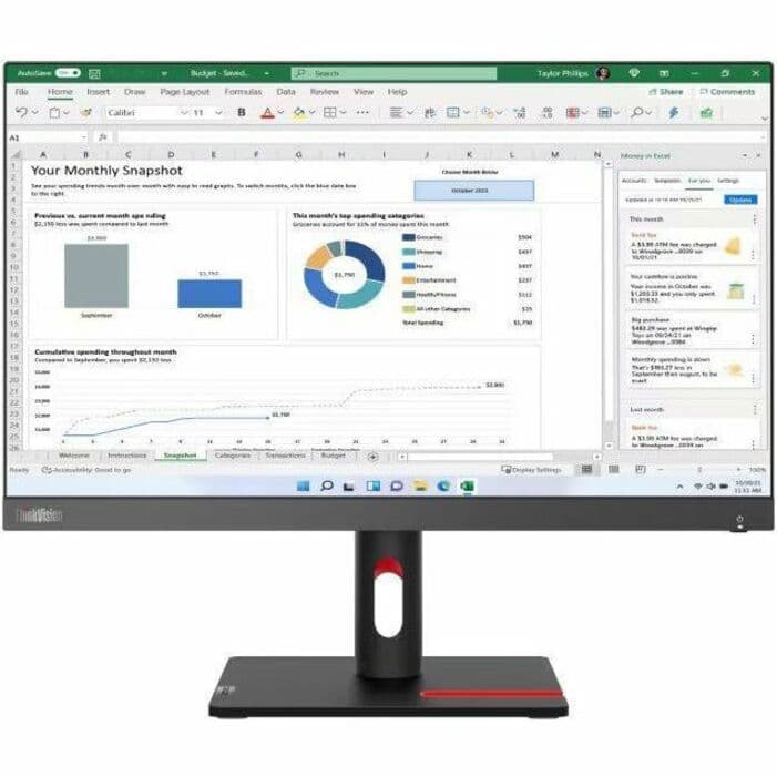 Lenovo corporate monitor with slim design and storm grey finish for office workspaces