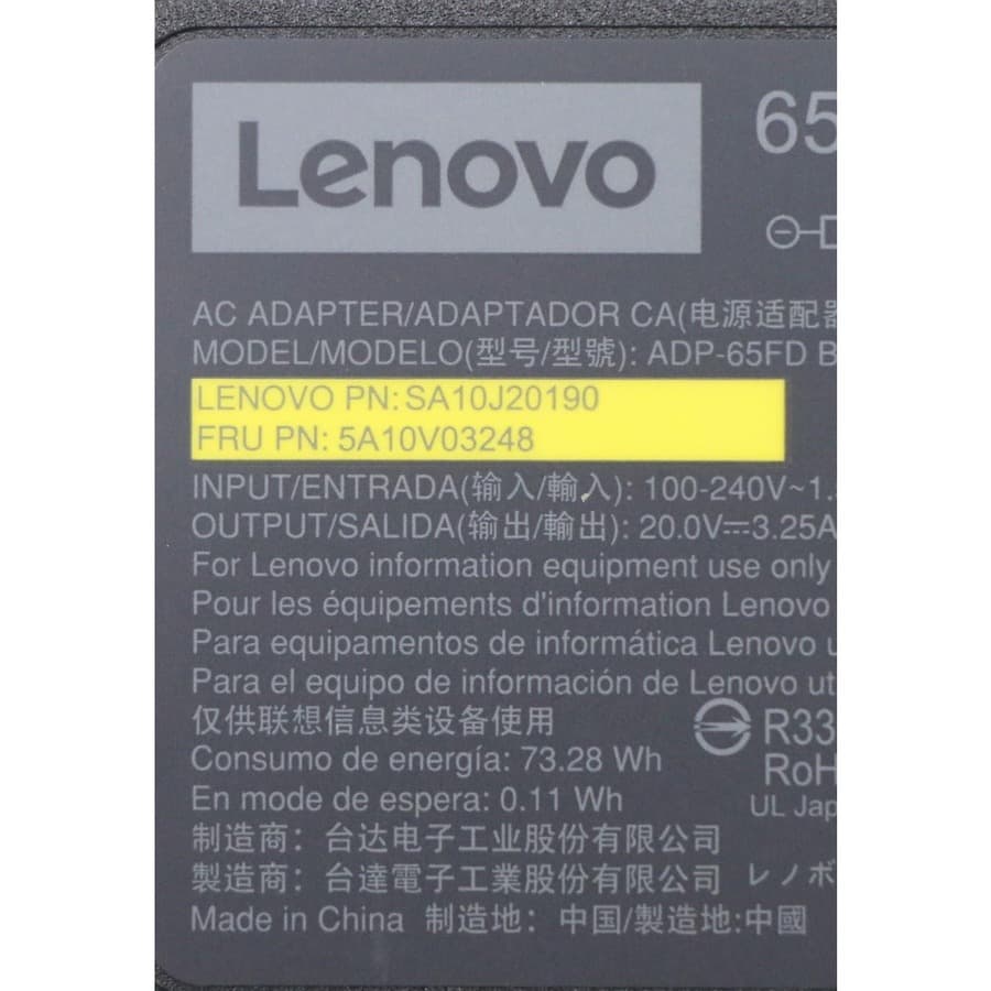 Lenovo Tiny 65W AC adapter with Slim Tip connector for compatible business laptops and compact systems