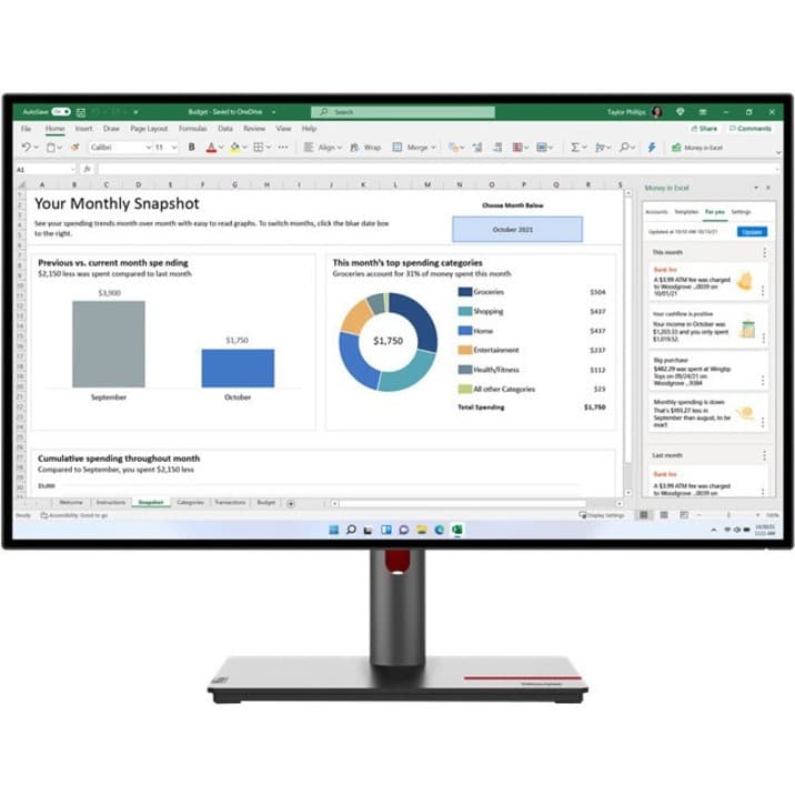 Lenovo ThinkVision P27h-30 27-inch QHD monitor with 4-side near-edgeless display