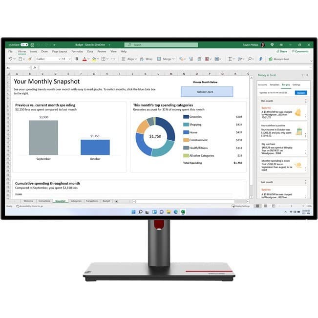 Lenovo ThinkVision P27h-30 27-inch QHD monitor with 4-side near-edgeless display