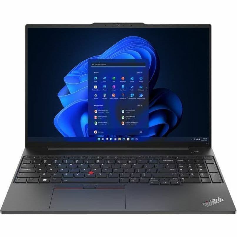 Lenovo ThinkPad E16 Gen 1 business laptop with 16-inch display, Ryzen 7 processor, and black chassis