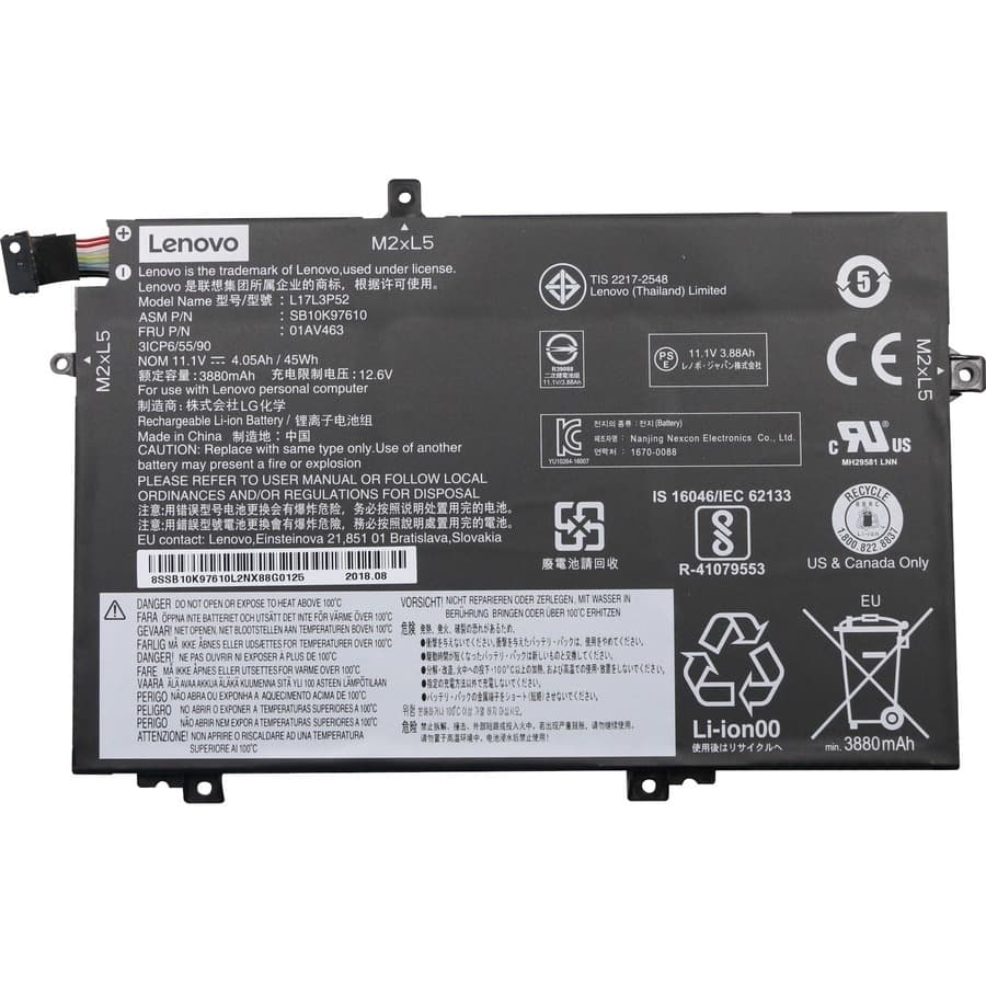 Lenovo 01AV463 Battery, 11.4 V DC, 4,050 mAh | ThinkPad L480 L485 L580