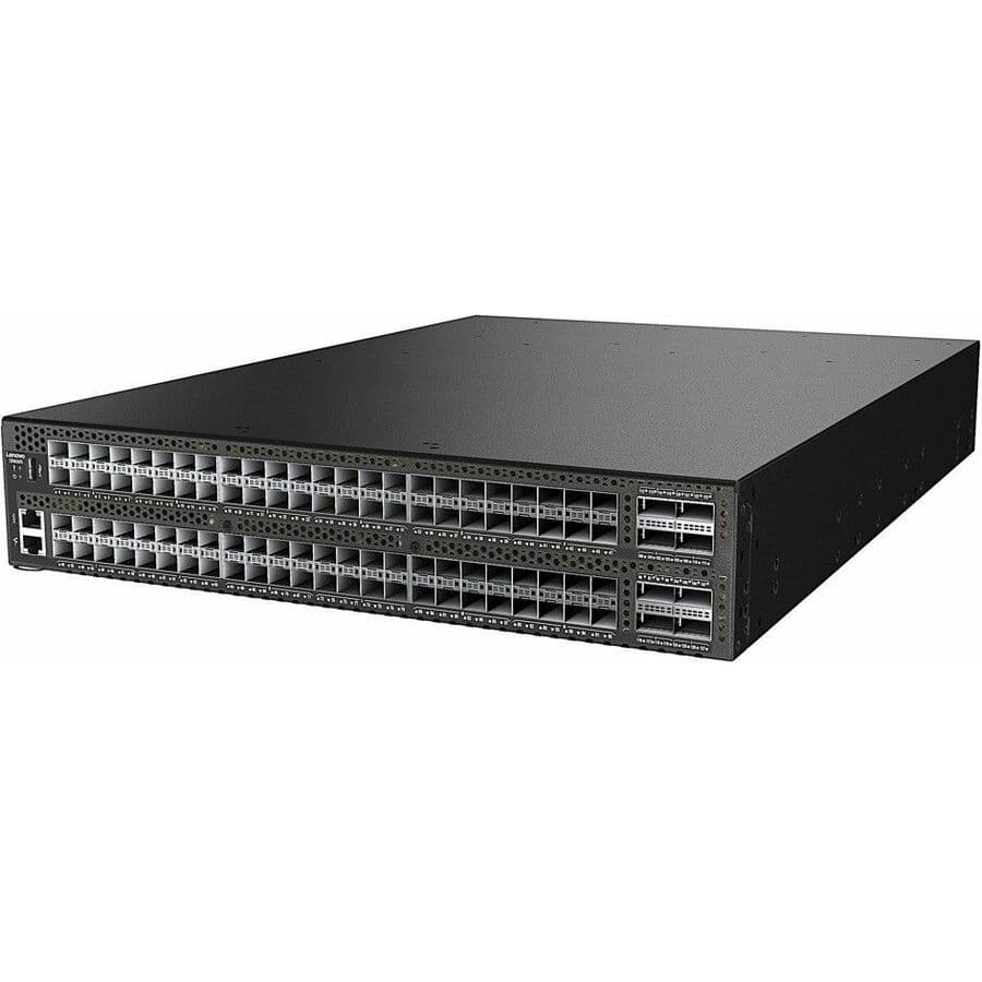 Lenovo DB630S 96-port SAN switch with 32G optics, dual power supplies, and rail kit