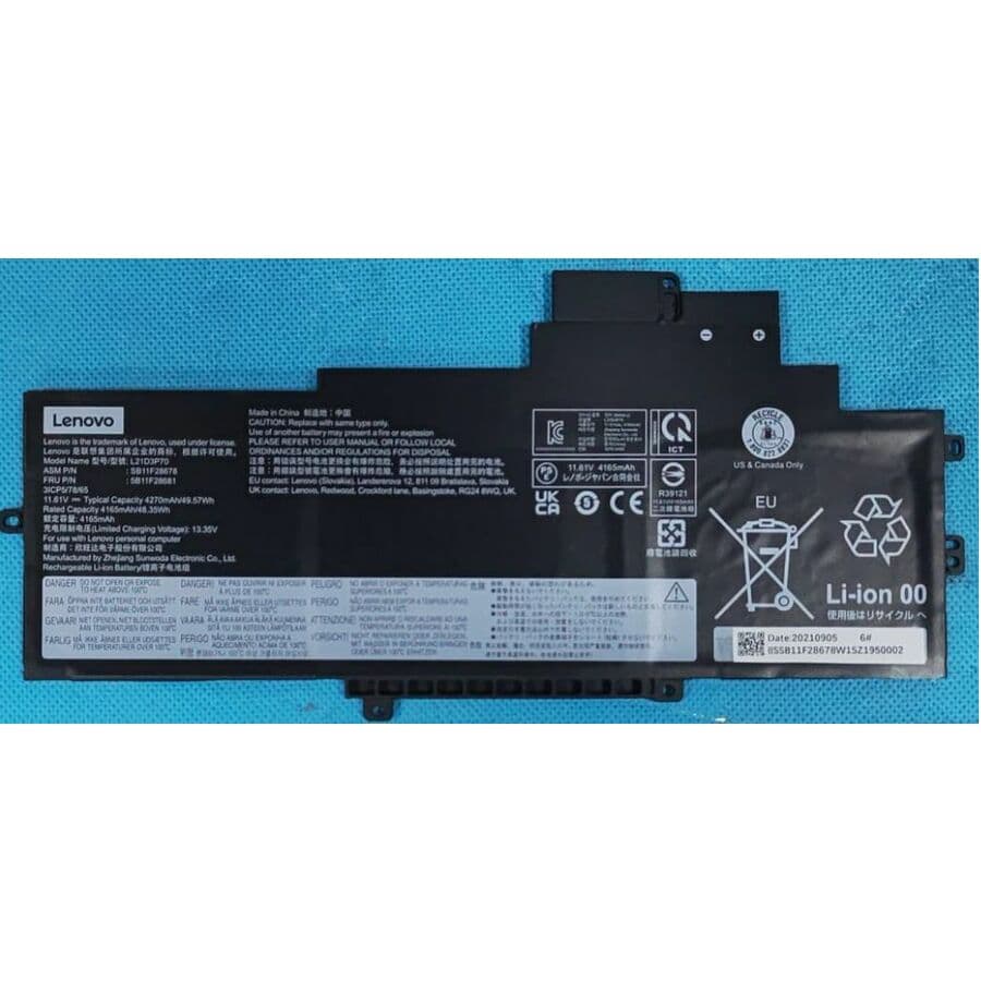 Lenovo OEM replacement battery for compatible laptop systems, MPN 5B11F28681